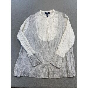 Susan Graver Shirt Womens 3X White Gray Crinkle Floral Paisley Tunic